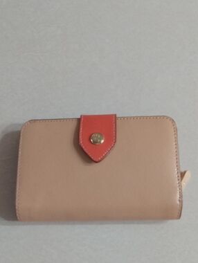 Victoria's Secret Beige Wallet with Coral Snap Tab